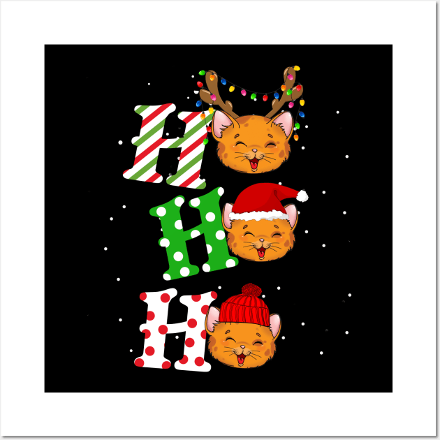 Cat Ho Ho Ho Christmas Wall Art by TeeSky